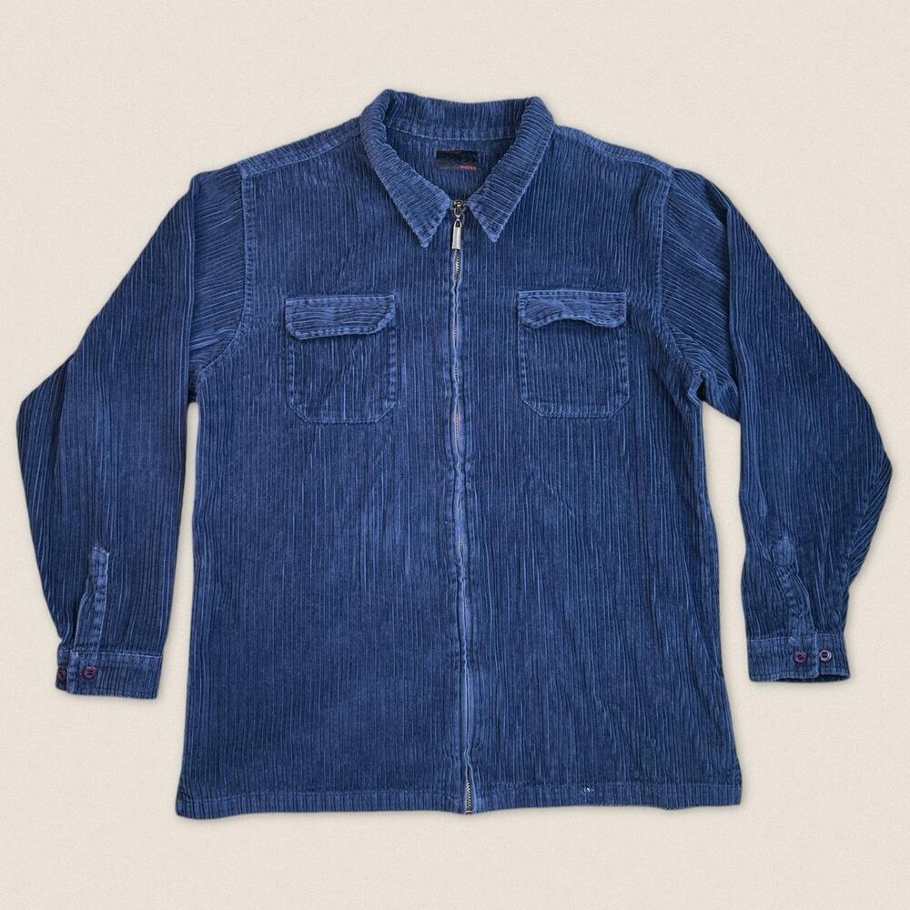 Vintage Blue Corduroy Zip Shirt Size Large‎